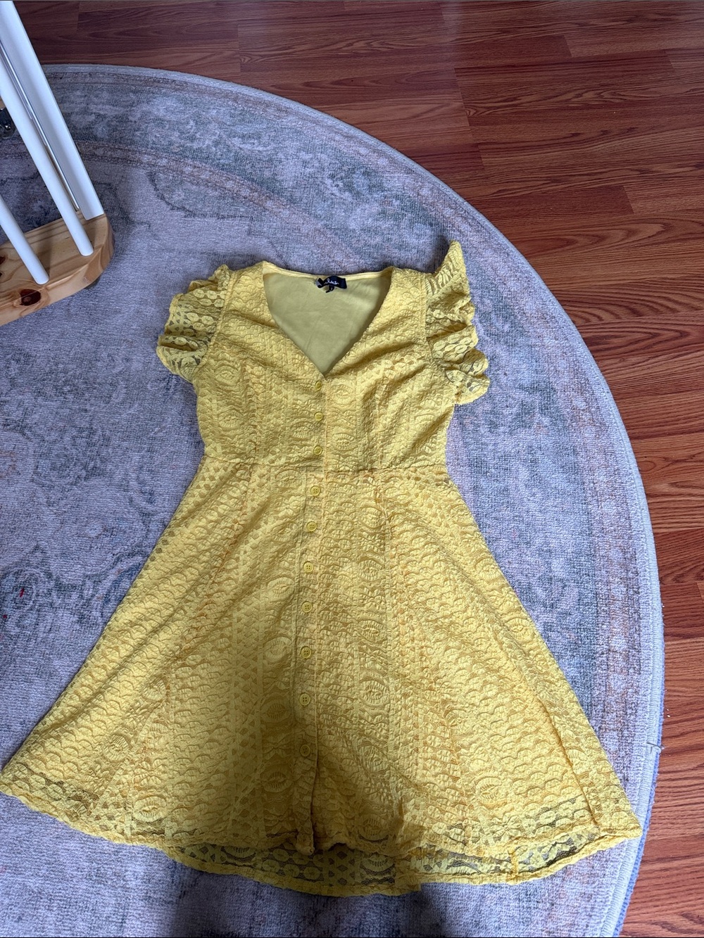 Lulus Yellow Lace Button-Front Fit & Flare Dress